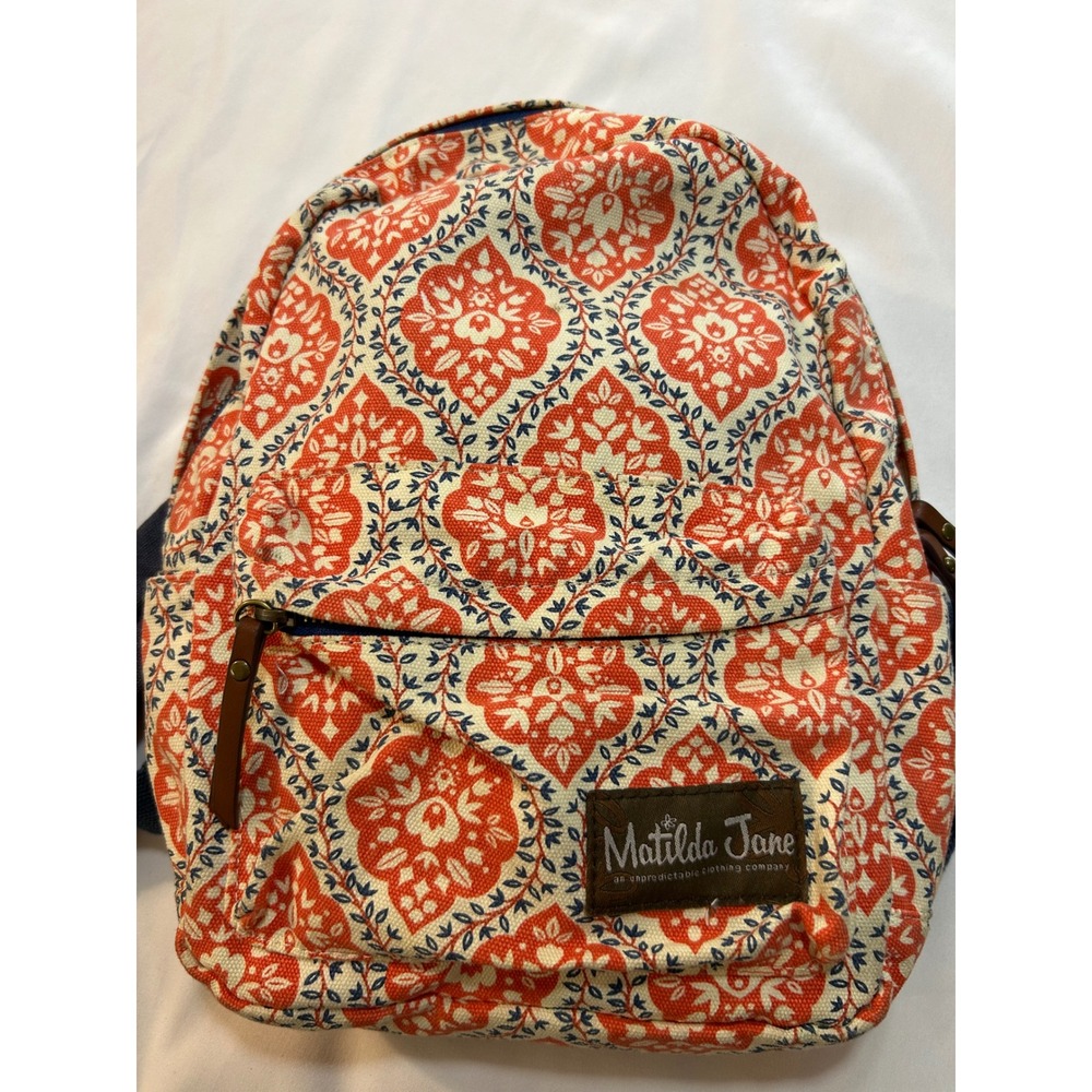 Matilda Jane Kids Canvas Backpack Red Navy Blue Boho Medallion Print Bag